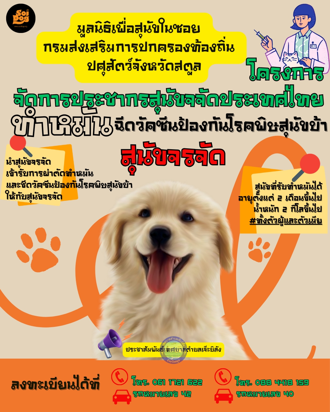 กองสาธารณสุขและสิ่งแวดล้อม ทต.เจ๊ะบิลัง จังหวัดสตูล ลงพื้นที่ร่วมกับลนิธิเพื่อสุนัขในซอย (Soi Dog Foundation) #องค์กรการกุศลที่ไม่แสวงผลกำไร
